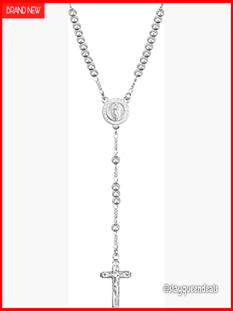 Silver Plated Beads Catholic Rosary Necklace With Gift Box